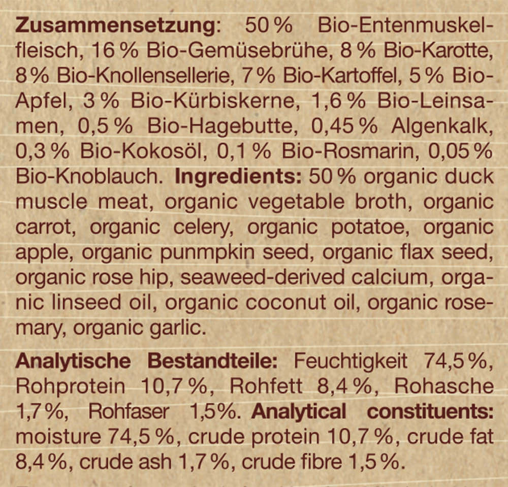 Bio-Ente Feinschmeckermenü mit Bio-Gemüse | 12x 400g