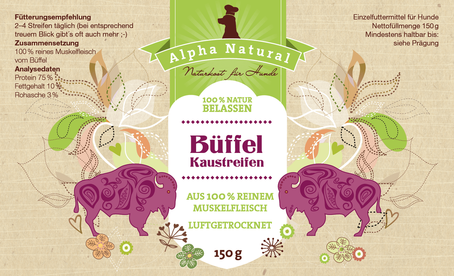 Büffel-Muskelfleisch natur | 15x150g