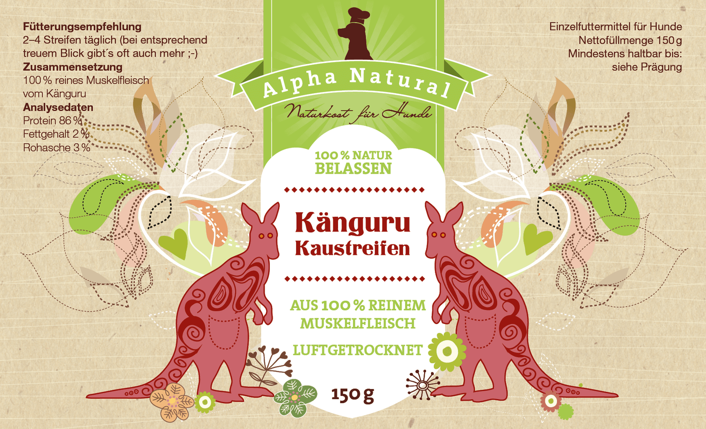 Känguru-Muskelfleisch natur | 3x150g