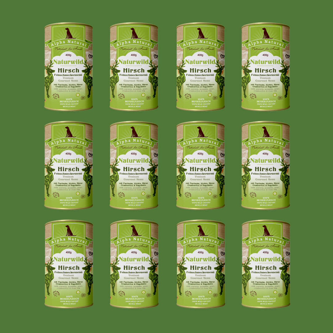 Naturwild-Hirsch Feinschmeckermenü mit Bio-Gemüse | 12x 400g