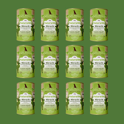 Naturwild-Hirsch Feinschmeckermenü mit Bio-Gemüse | 12x 400g