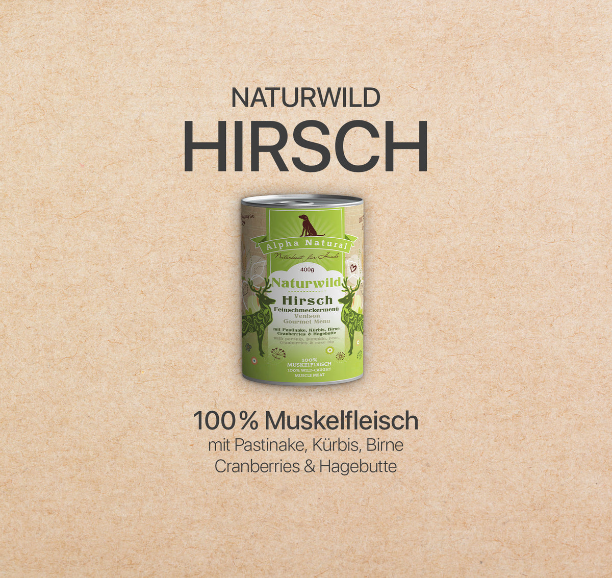 Naturwild-Hirsch Feinschmeckermenü mit Bio-Gemüse | 400g