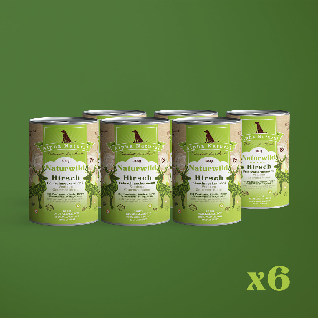 Naturwild-Hirsch Feinschmeckermenü mit Bio-Gemüse | 6x 400g