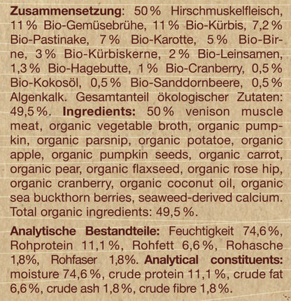Naturwild-Hirsch Feinschmeckermenü mit Bio-Gemüse | 12x 400g