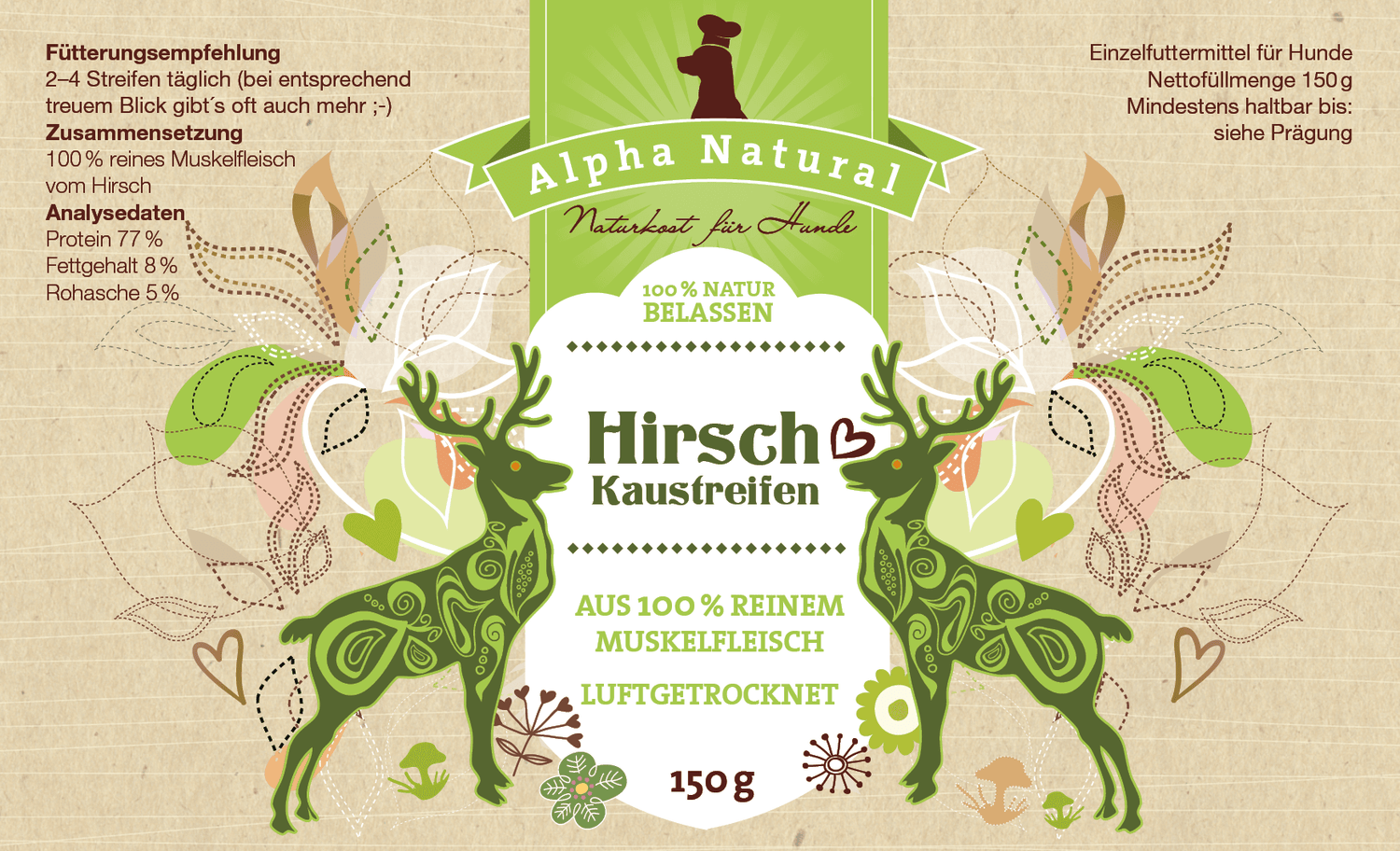Hirsch-Muskelfleisch natur | 150g
