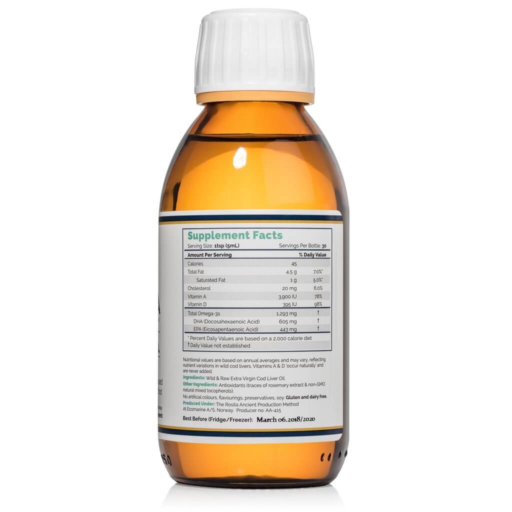 lebertran-fluessig-150-ml-rosita-kalt-verarbeitet-unerhitzt-extra-virgin-cod-liver-oil-evclo-naehrwerte-alpha-natural