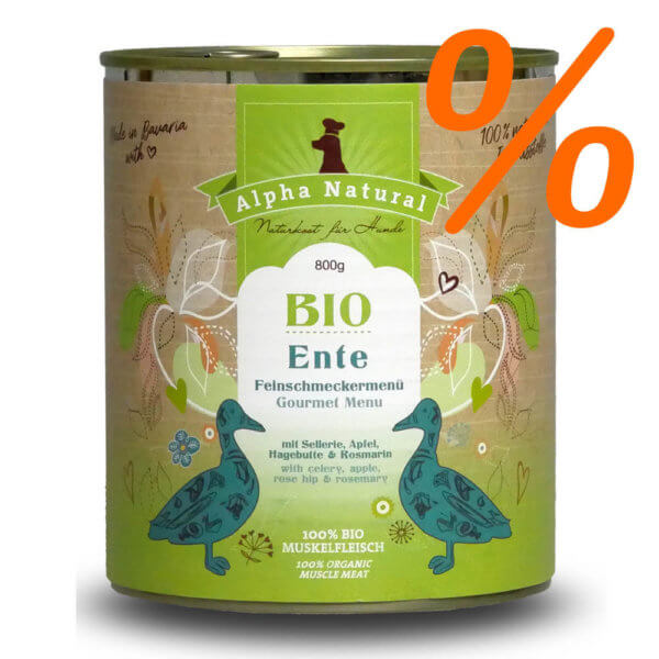 angebot-bio-freilandente-hundefutter-800g-mit-reinem-muskelfleisch-sellerie-apfel-hagebutte-rosmarin-front-alpha-natural-1000